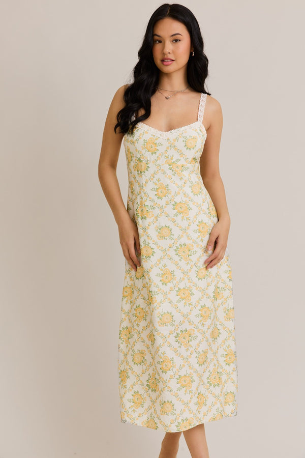 Lace Trim Midi Dress