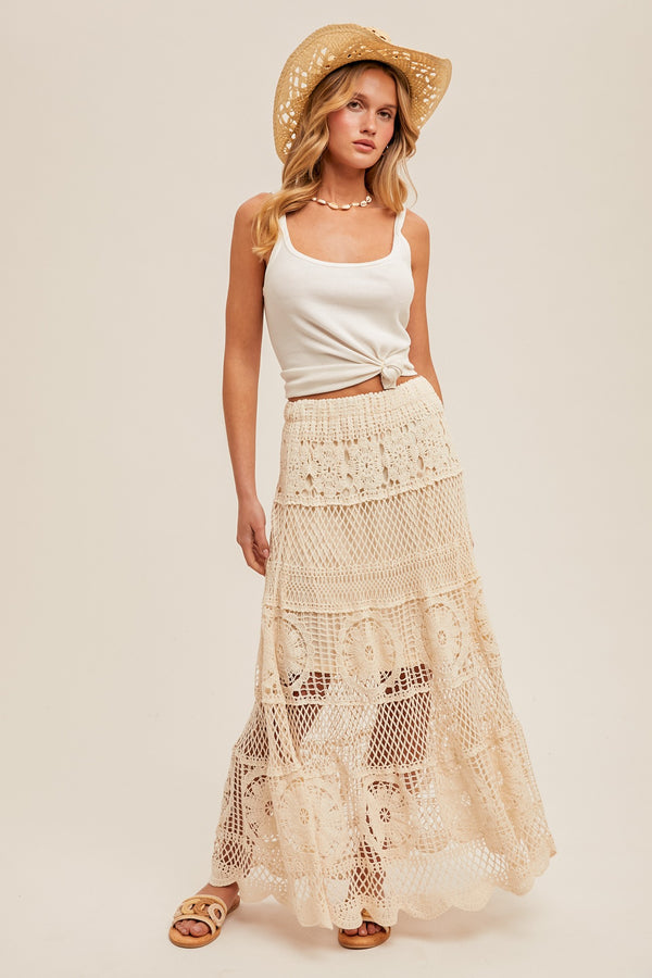 Crochet Maxi Skirt in Natural