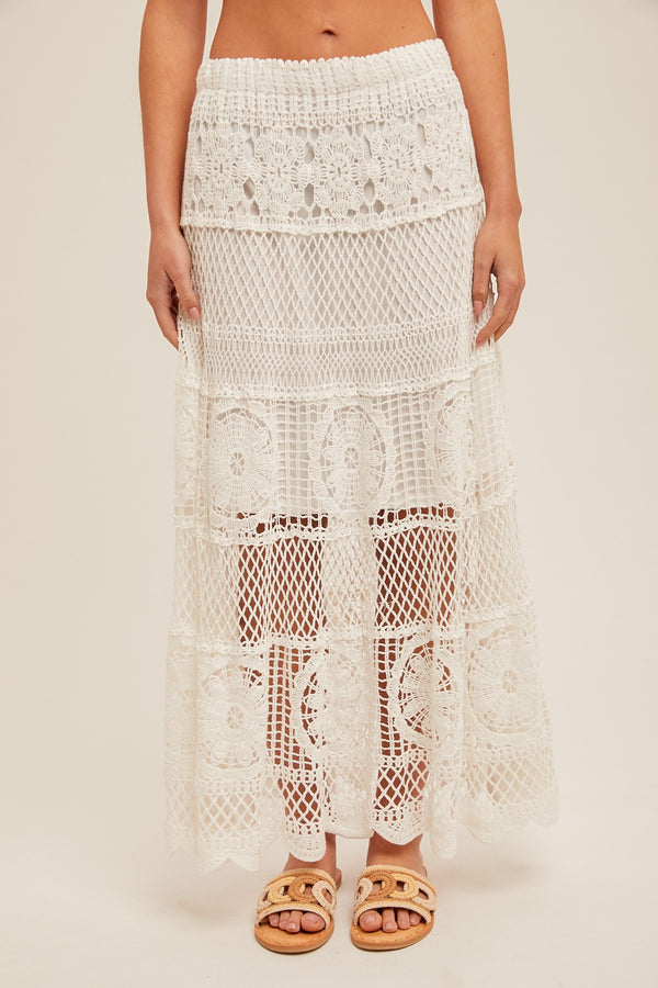 Crochet Maxi Skirt in Off White