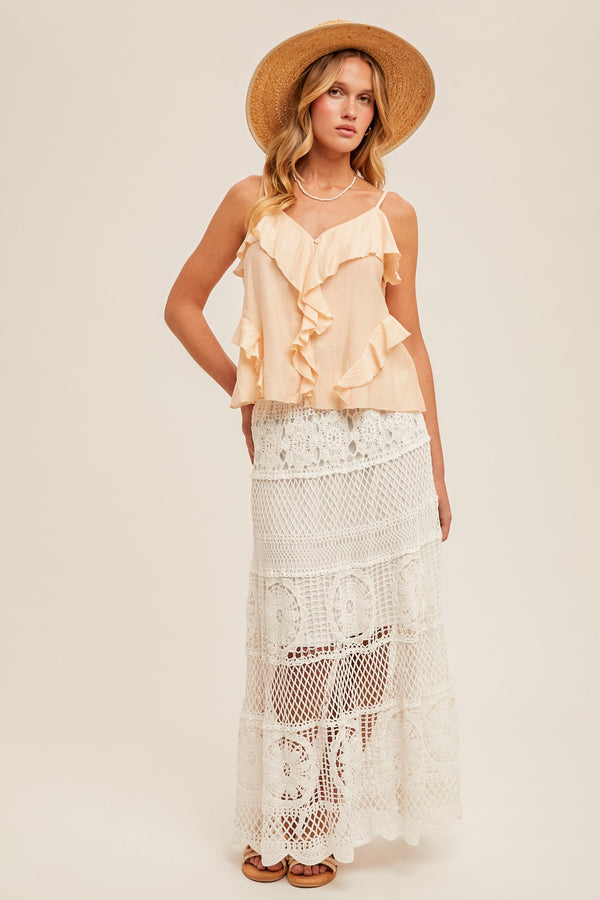 Crochet Maxi Skirt in Off White