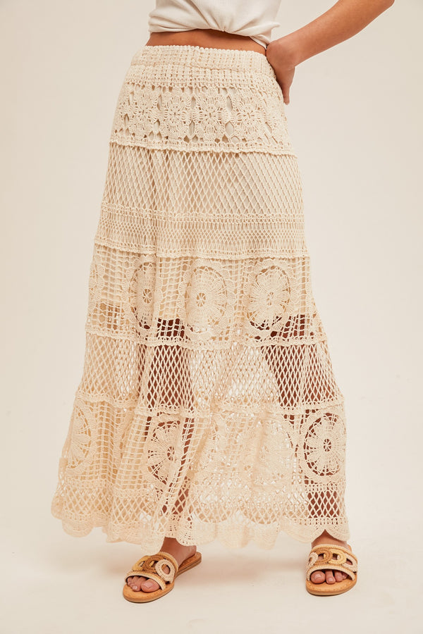 Crochet Maxi Skirt in Natural