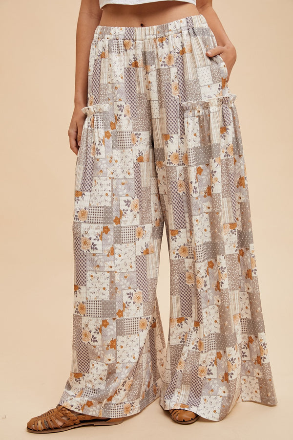 Patchwork Print Textured Knit Wide Leg Pants (AVAILABLE IN SIZES S-XL!)