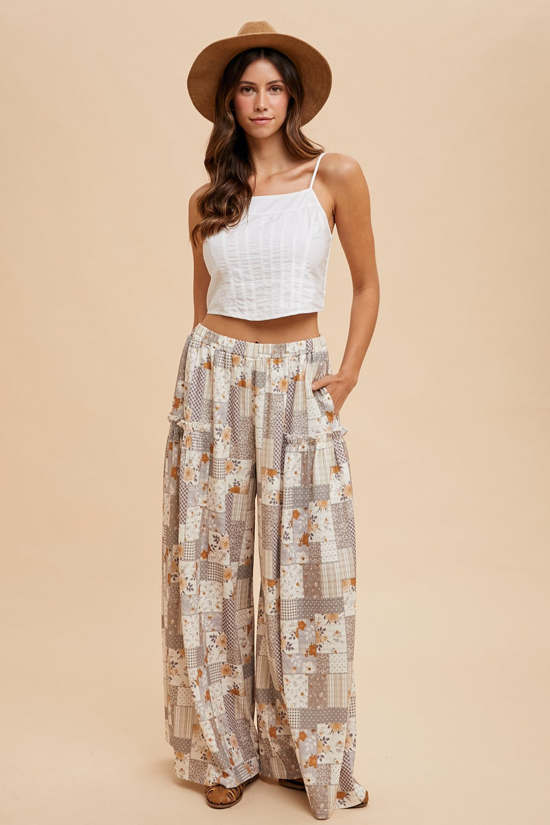 Patchwork Print Textured Knit Wide Leg Pants (AVAILABLE IN SIZES S-XL!)
