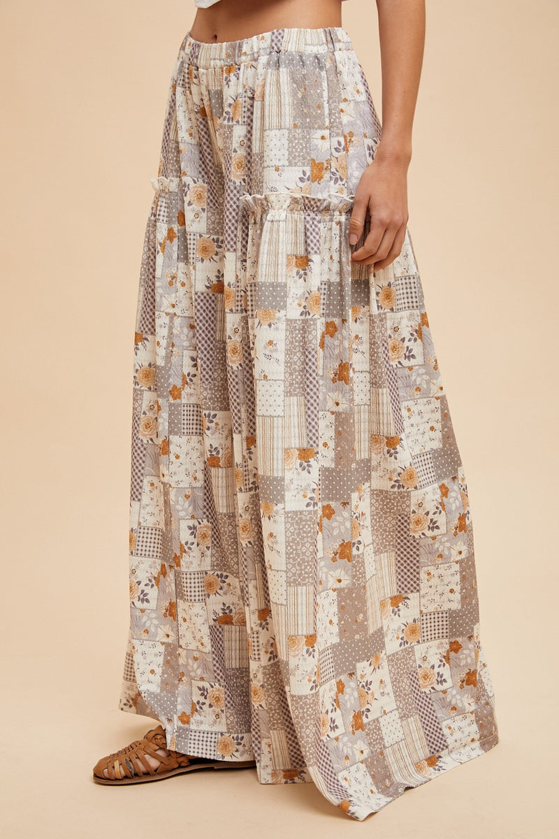 Patchwork Print Textured Knit Wide Leg Pants (AVAILABLE IN SIZES S-XL!)