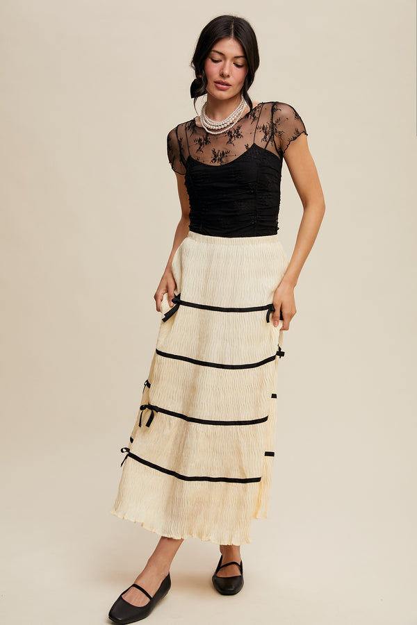 Floral Mesh Ruched Top in Black