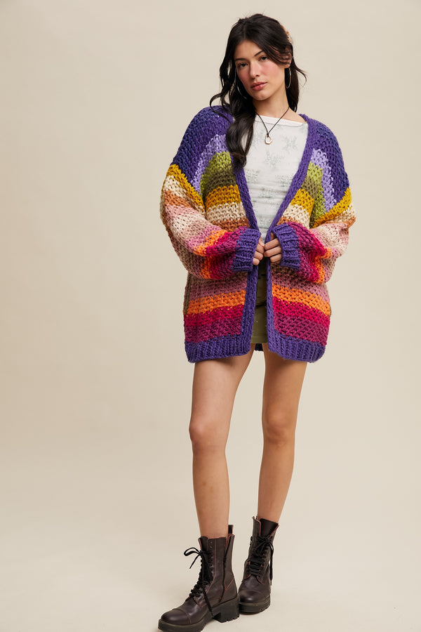 Multi Rainbow Hand-Crochet Open Cardigan