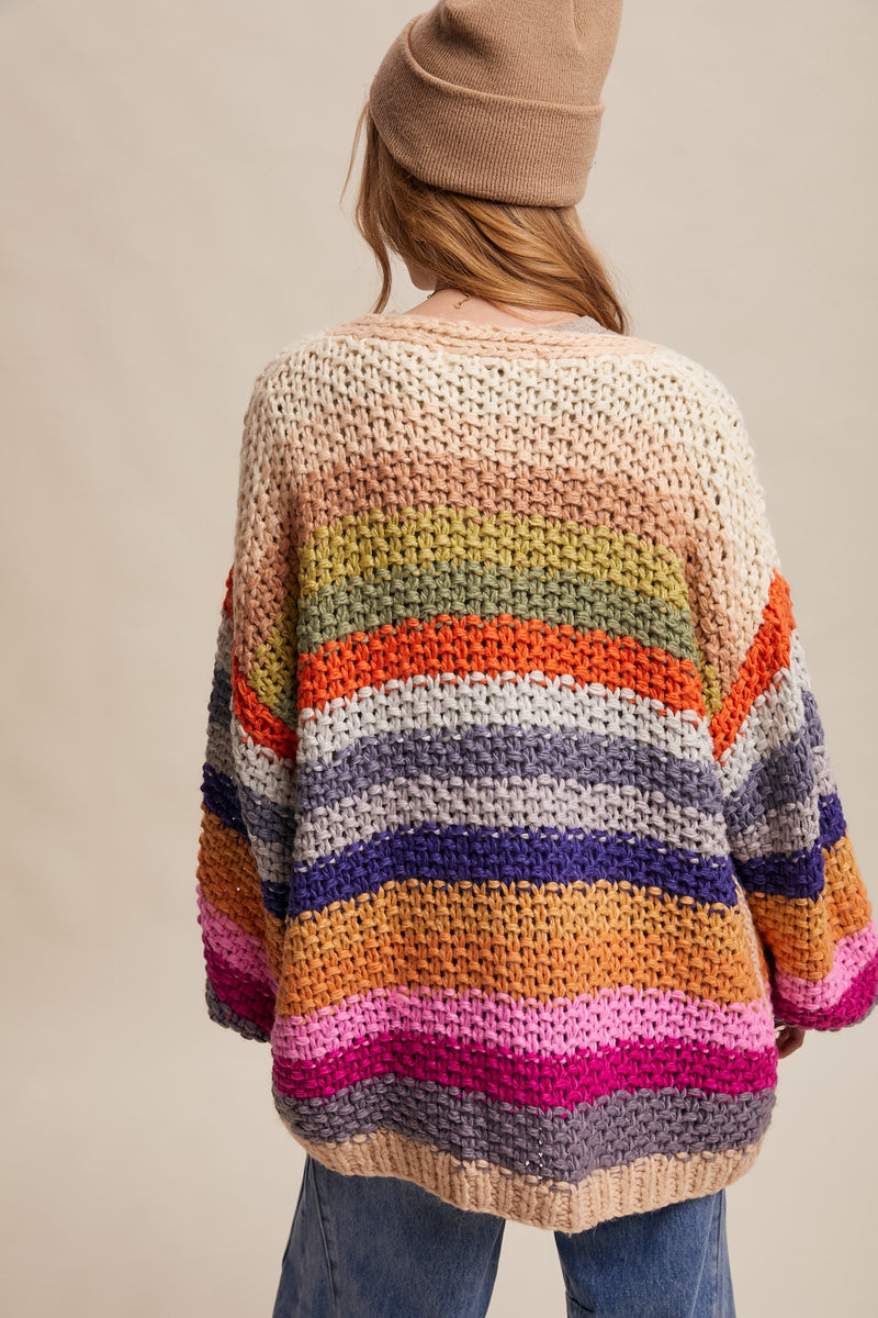 Cream Rainbow Hand-Crochet Open Cardigan