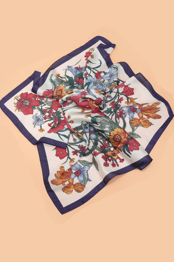 Large Floral Print Bandana Scarf in OFF WHITE