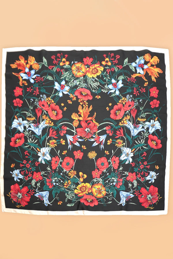 Large Floral Print Bandana Scarf in BLACK