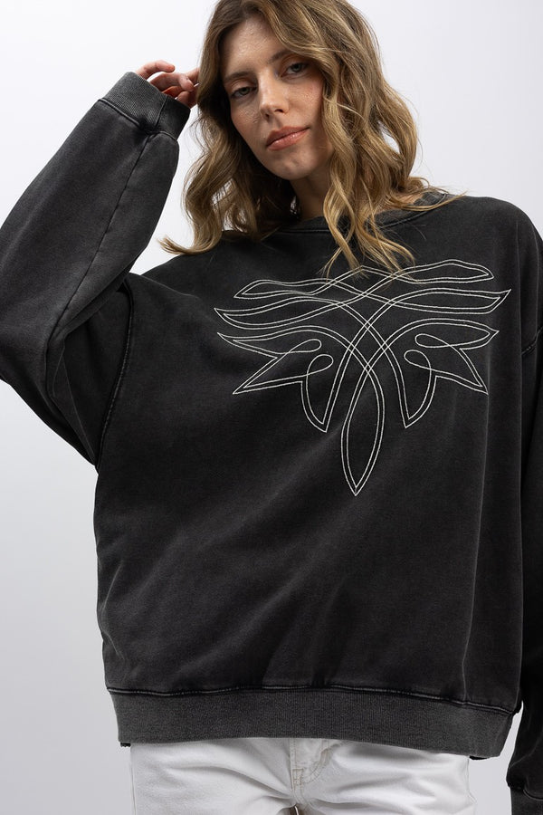 Round Neck Long Sleeve Washed Sweatshirt