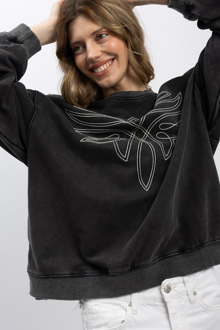 Round Neck Long Sleeve Washed Sweatshirt