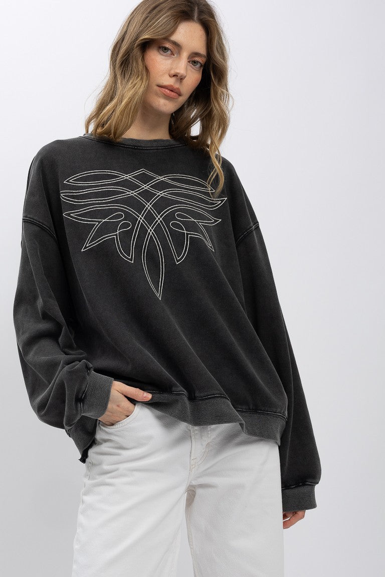 Round Neck Long Sleeve Washed Sweatshirt