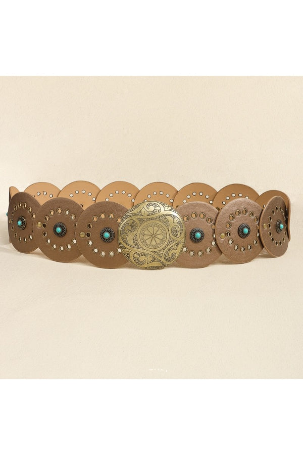 Western Round Disc Turquoise and Bronze with Gold Belt