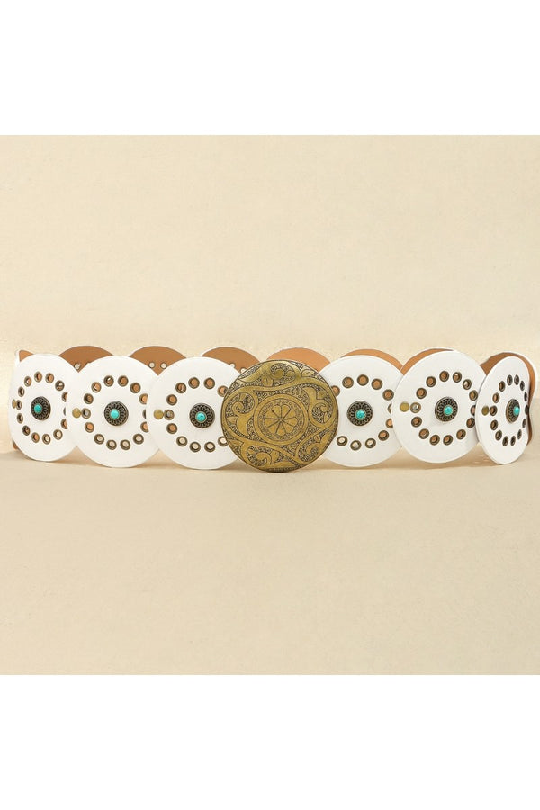 Western Round Disc Turquoise and White with Gold Belt