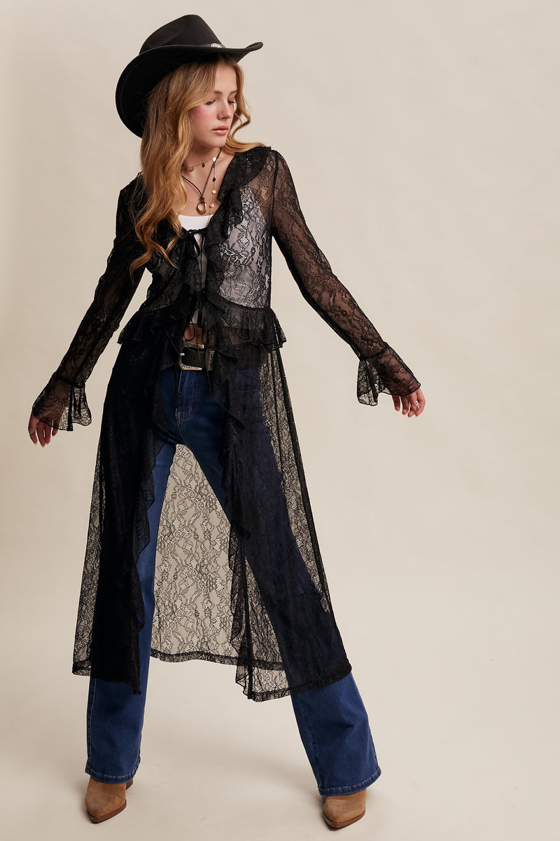 Sheer Lace Ruffle Duster