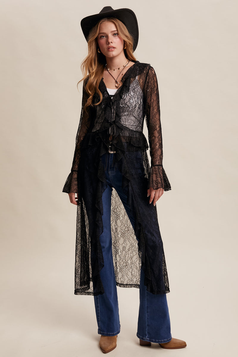 Sheer Lace Ruffle Duster