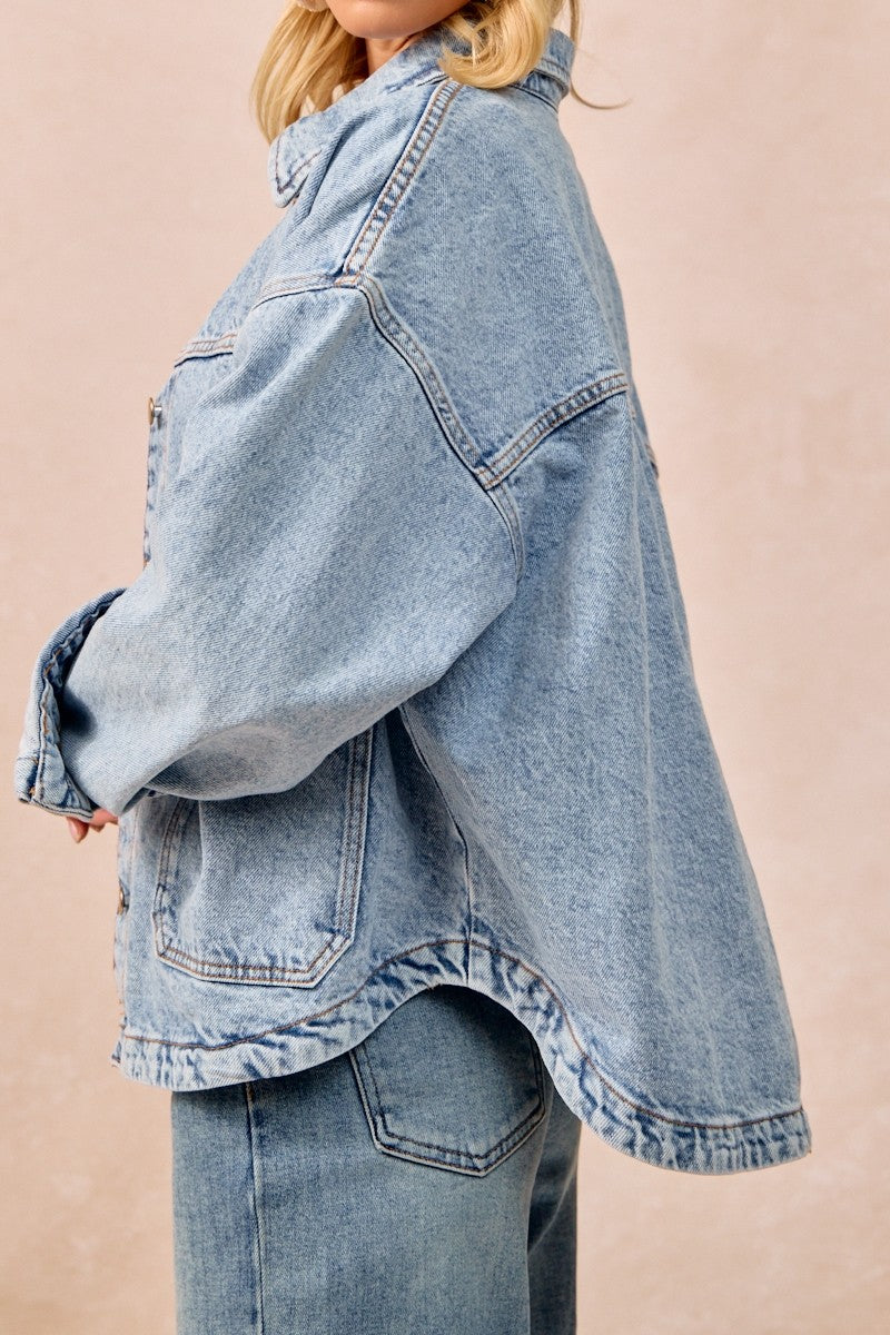 Washed Denim Jacket With Double Pocket Back Pleat (S-XL available)