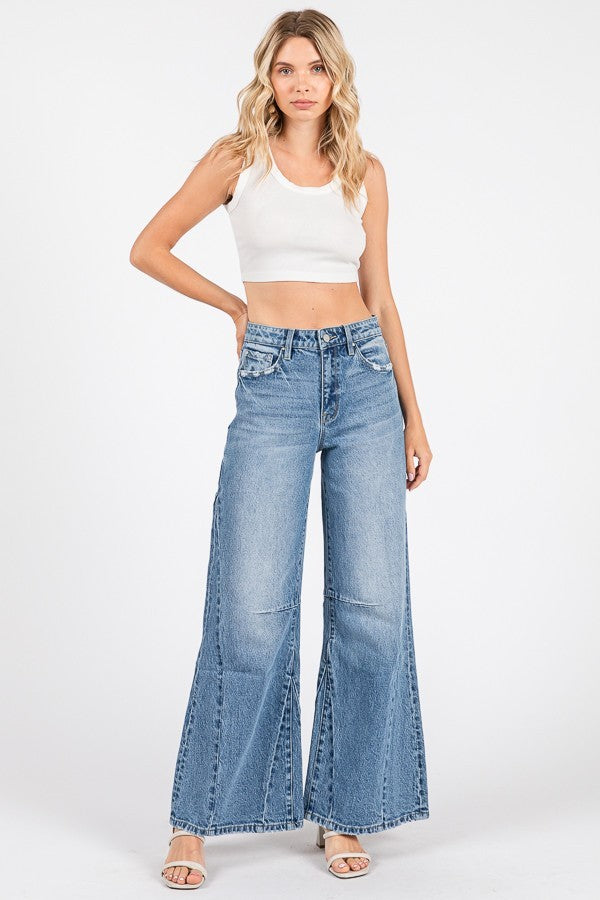 Seam Detailing High Rise Comfort Slouchy Wide Leg - Petra Jeans