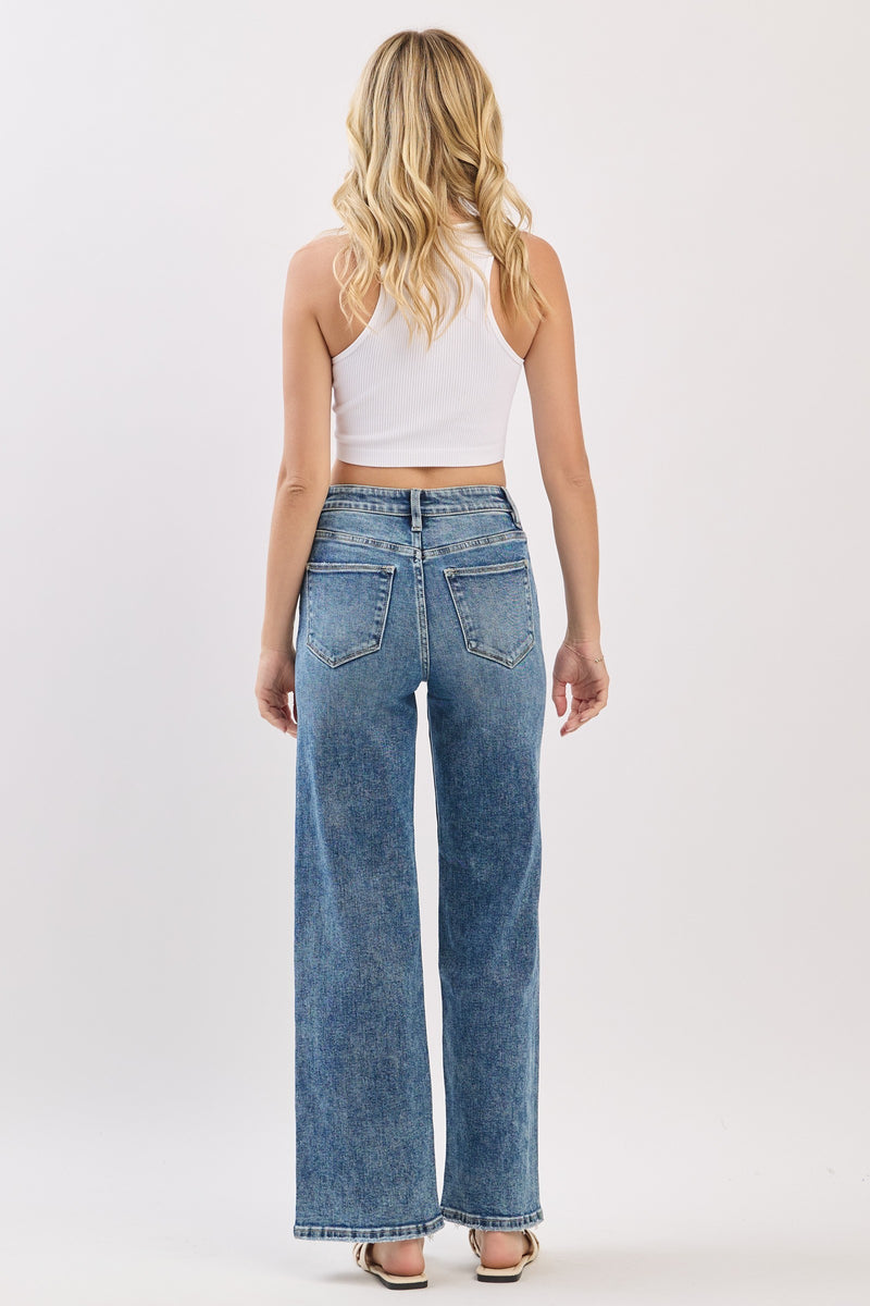 High Rise Slim Wide Leg W/ Destroyed Hem Jeans - Petra Brands