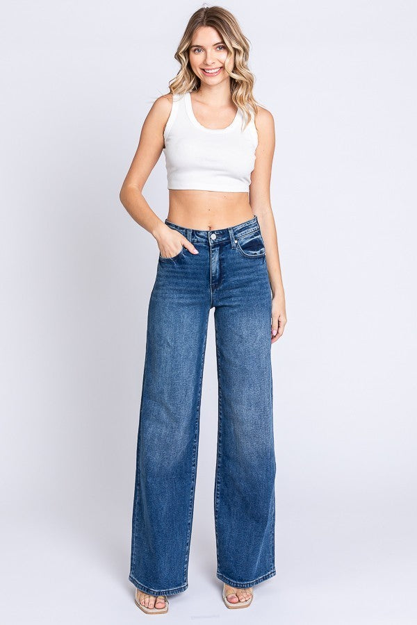High Rise Comfort Stretch Wide Leg Jeans - Petra Brand