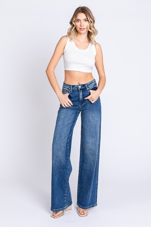 High Rise Comfort Stretch Wide Leg Jeans - Petra Brand
