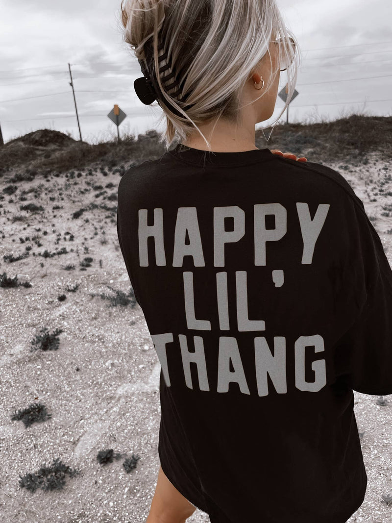 Happy Lil Thang Aesthetic Trendy Graphic Tee - Black (S-XL)