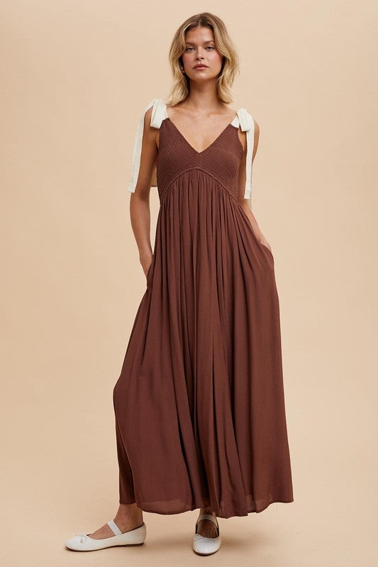 RIBBON STRAP MAXI DRESS in Coconut- Final Sale