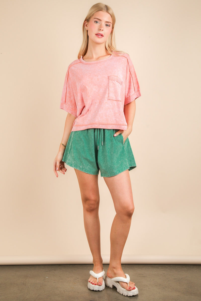 Mineral Washed Comfy Baggy Shorts in Green