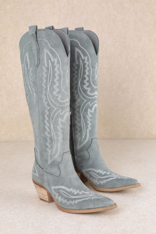 Samara Stitch Western Tall Boots in Slate Blue