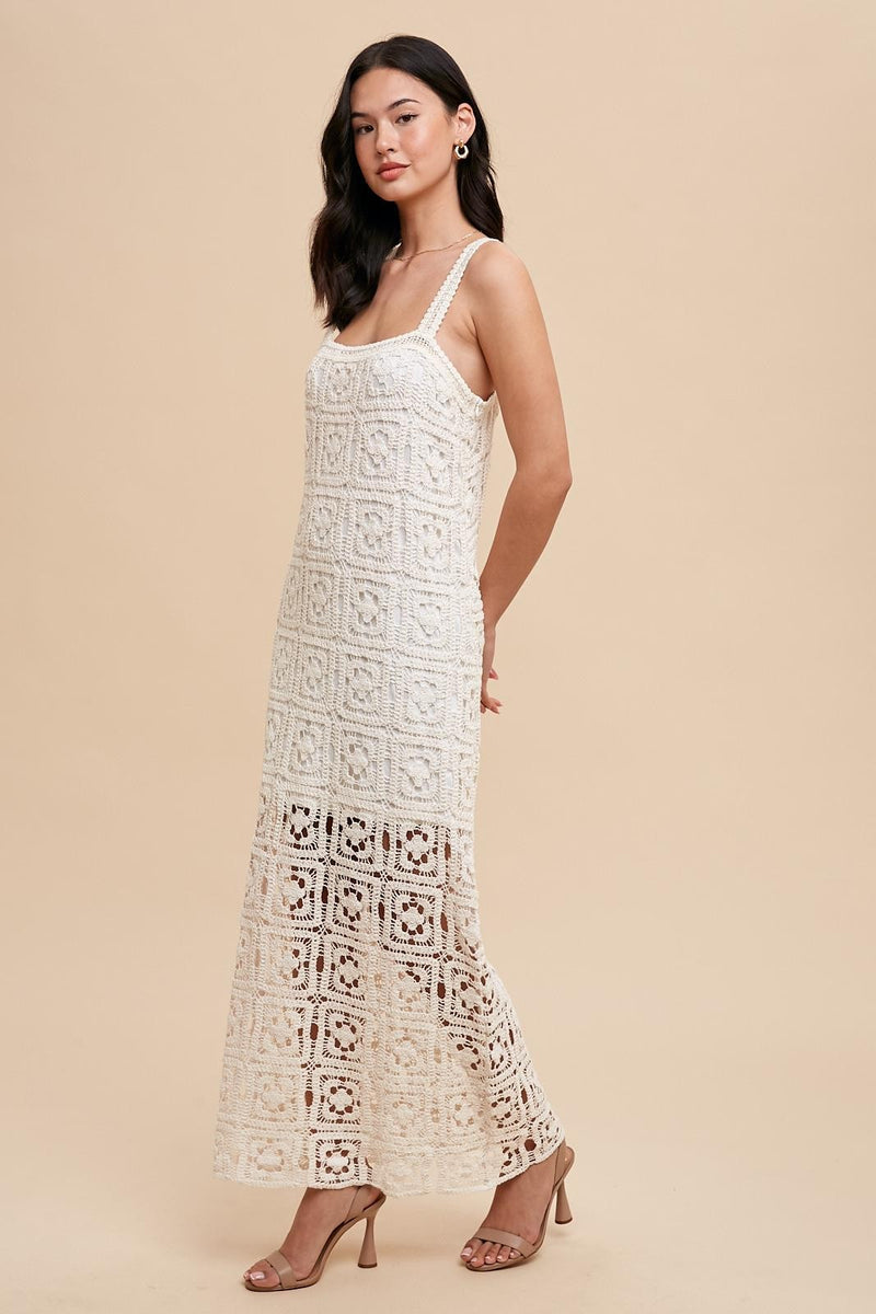 Cotton Crochet Maxi Tank Dress in Creme- Final Sale