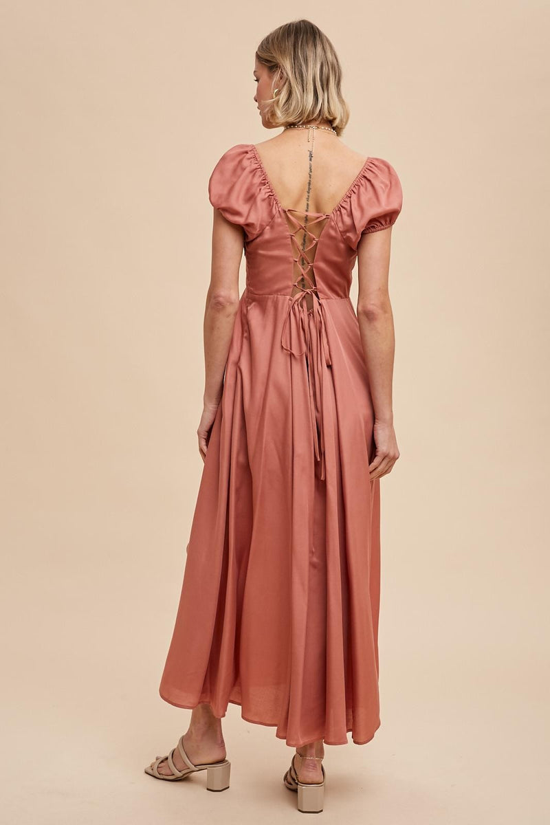 TENCEL LINEN MAXI DRESS WITH CORSET BACK in Desert Flower- Final Sale