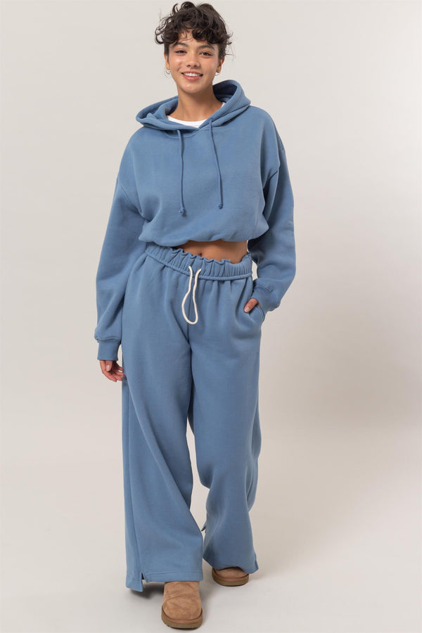 Fold Over Waist Sweatpant (Gray Blue)