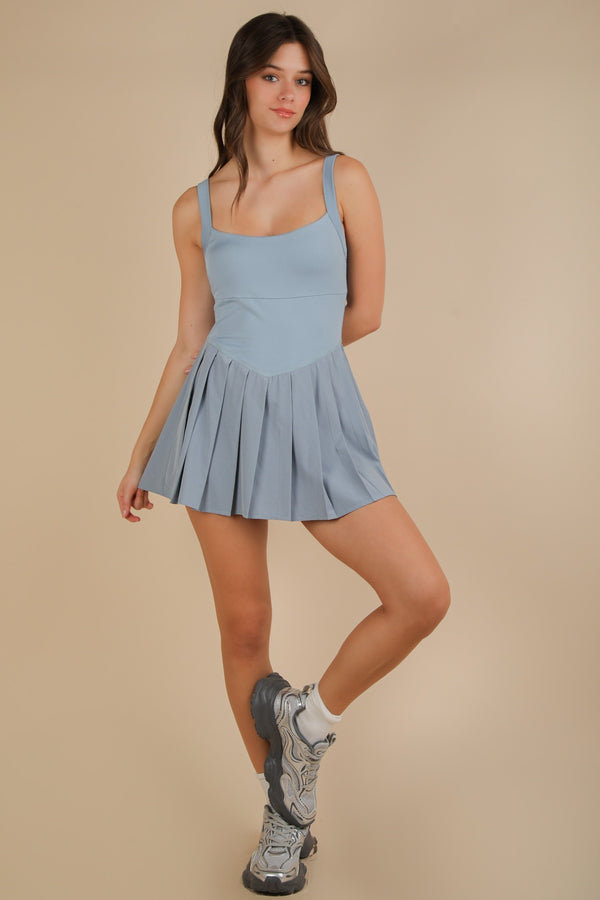 Pleated Skirt Activewear Dress in Sky