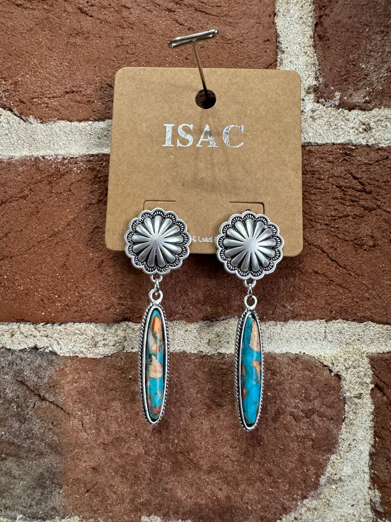 Long Oval Gemstone Dangle Post Earrings