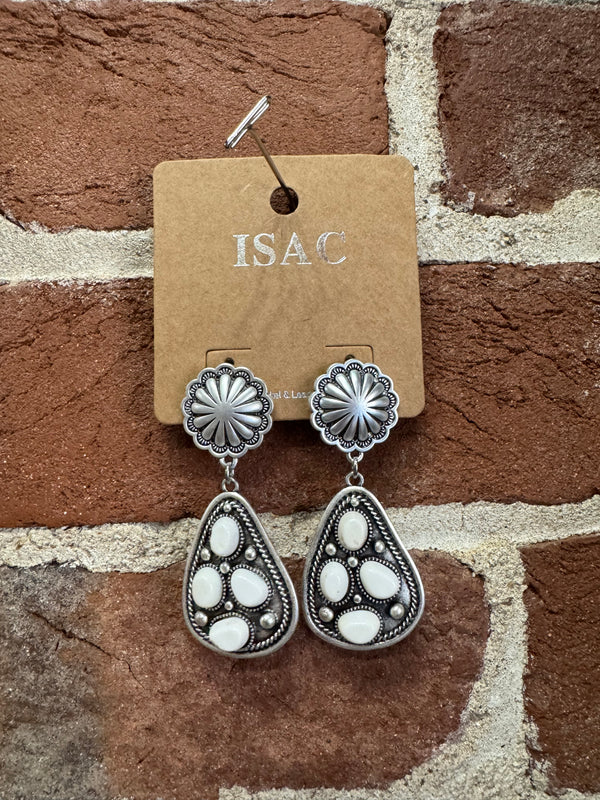White Turquoise and Silver Post Earrings