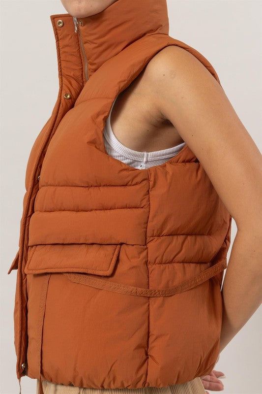 Placket Puffer Vest (Camel)