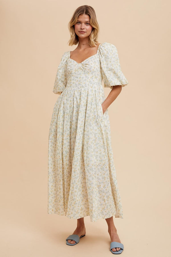 FLORAL COTTON MAXI DRESS in Daffodil- Final Sale