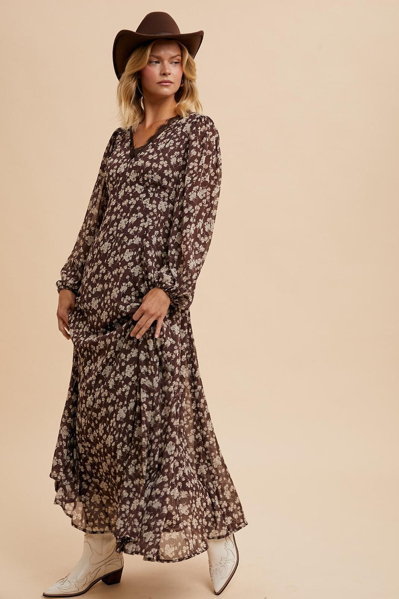 FLORAL LACE MAXI DRESS (Mocha)