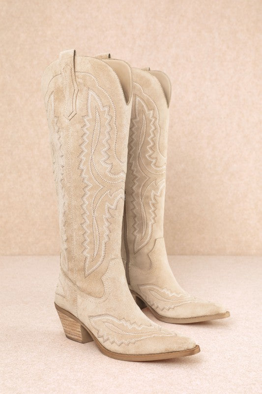 Samara Stitch Western Tall Boots in Beige