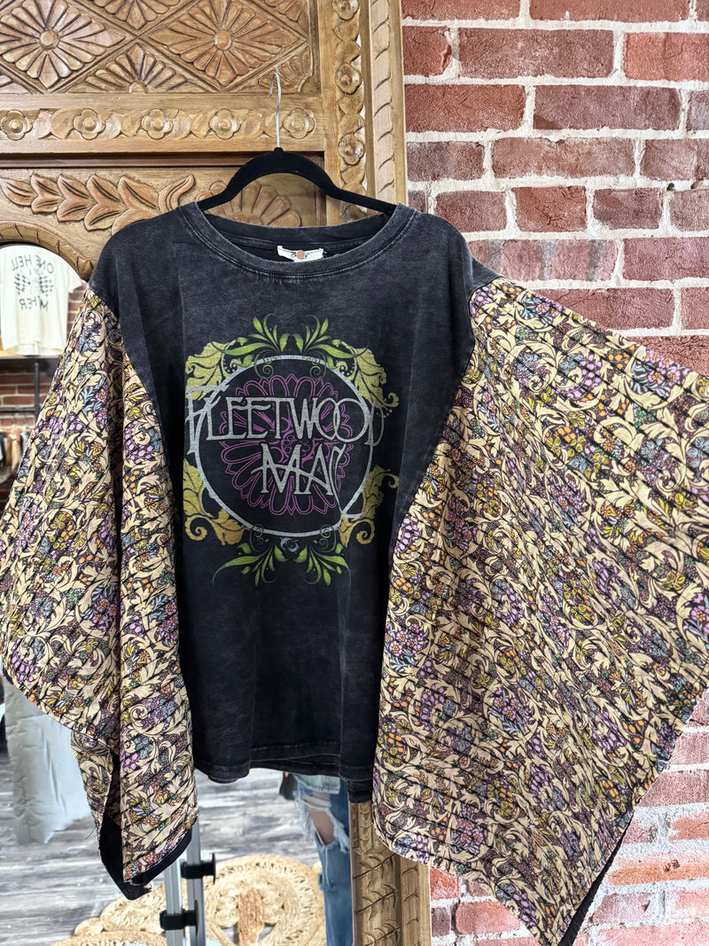 Print Washed Poncho Band Tee Top (Sizes S-XL)