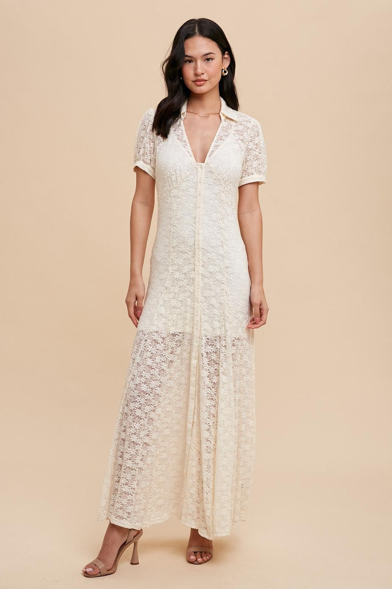 A LINE LACE BUTTON UP DRESS WITH SLIP