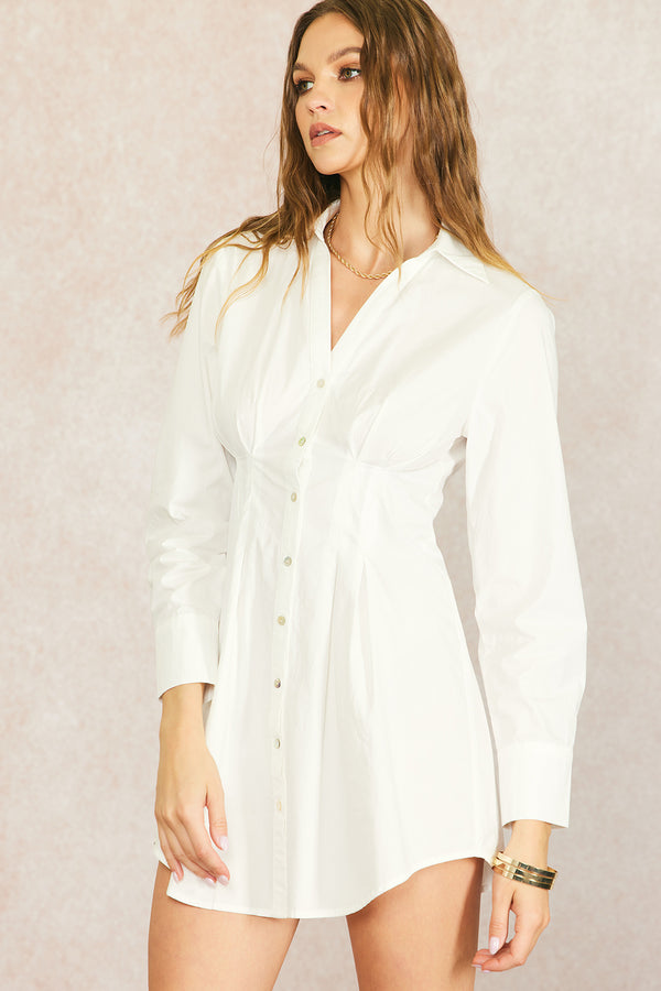 Cotton Poplin Shirt Dress in White