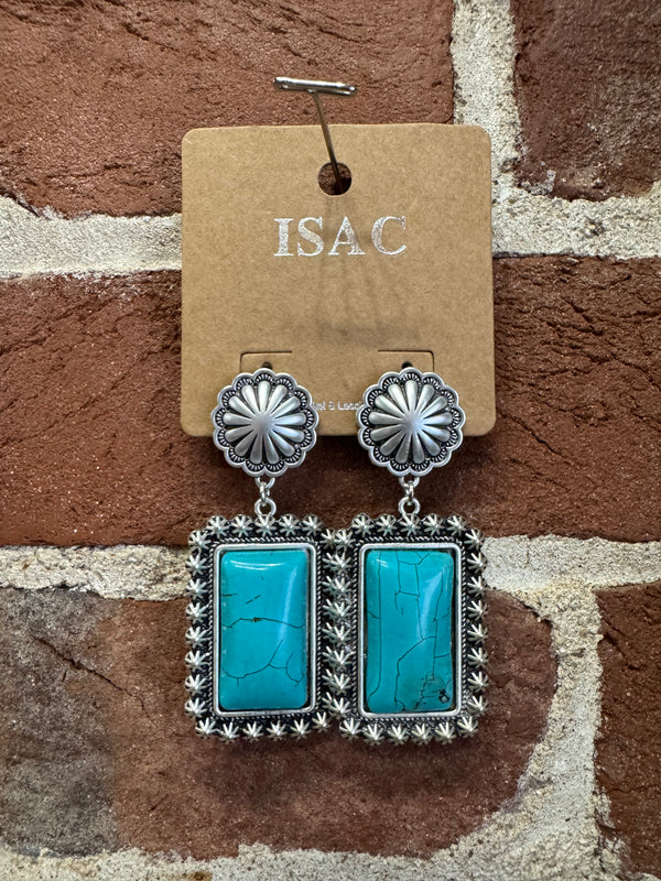 Rectangle Turquoise Dangle Post Earrings