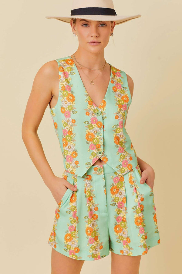 FLORAL BORDER PRINTED VEST