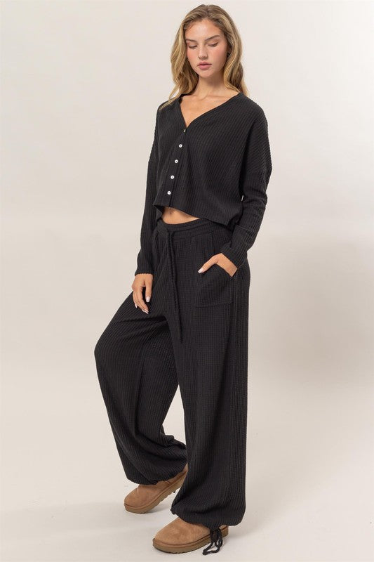 Button-Front Top And Pants Set (BLACK- PANTS ONLY)