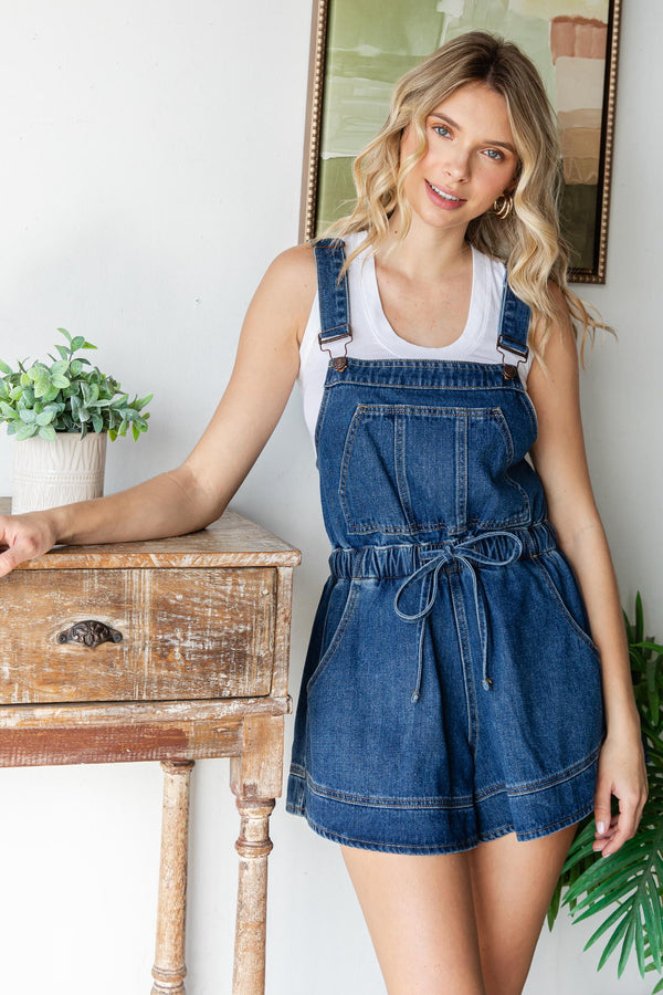Denim Shortalls in Dark Wash