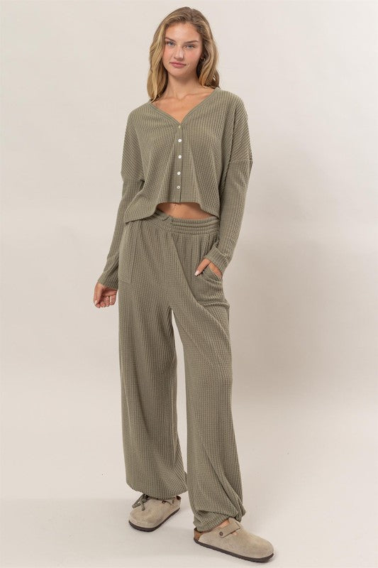 Button-Front Top And Pants Set (OLIVE GROVE- PANTS ONLY)