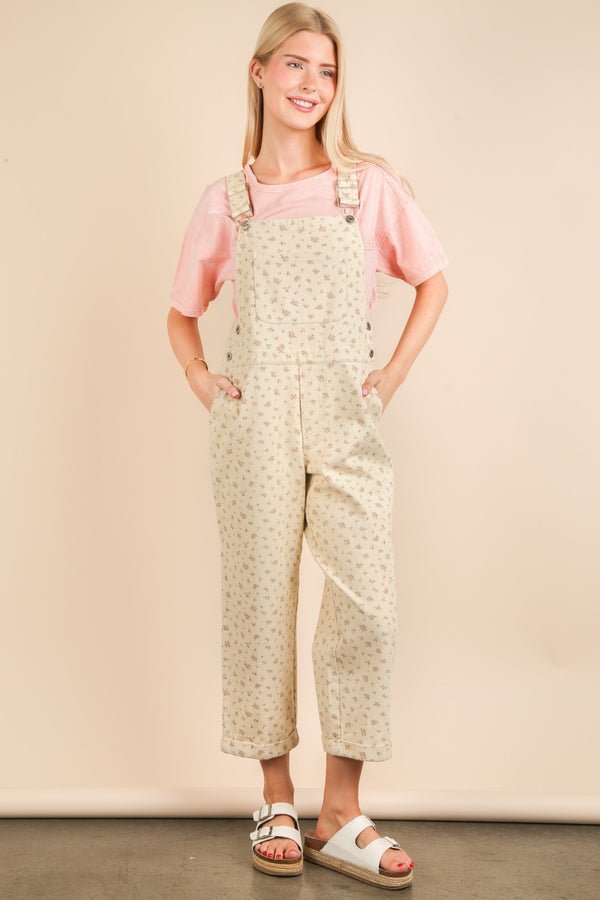 Floral Printed Casual Overall Jumpsuit in Yellow