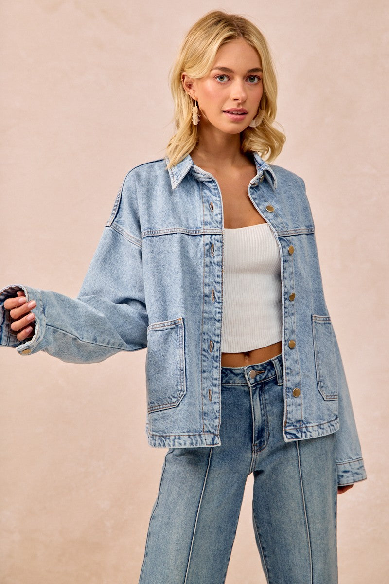 Washed Denim Jacket With Double Pocket Back Pleat (S-XL available)