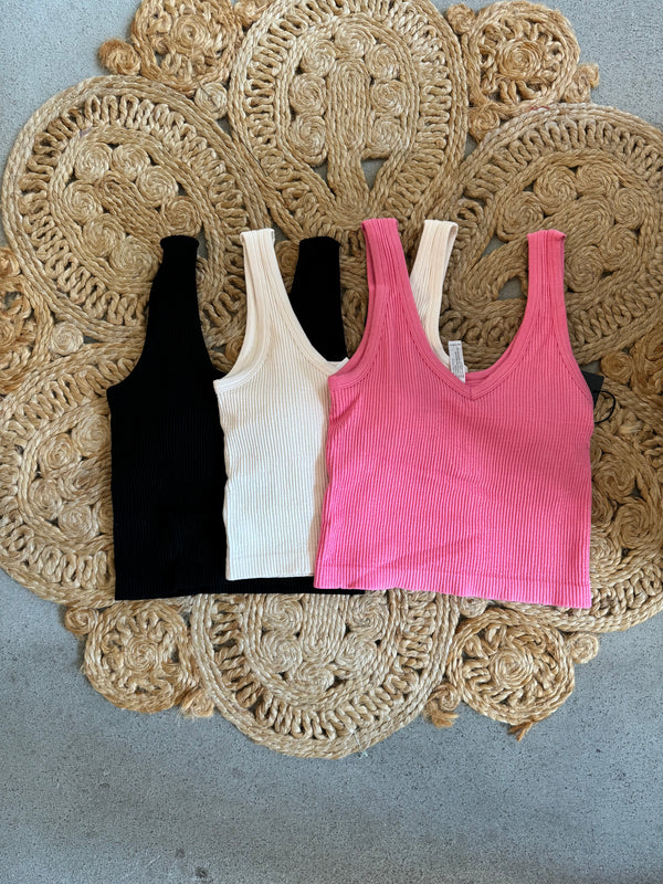 Premium Seamless Ribbed Tank - 3 colors (Hot pink, black & cream)